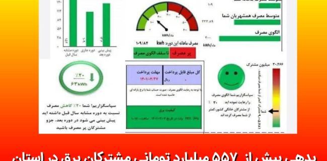 بدهی بیش از ۵۵۷ میلیارد تومانی مشترکان برق در استان