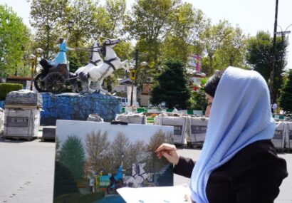 بانوی هنرمند فومنی مجسمه آناهیتا را بر بوم نقاشی به تصویر کشید